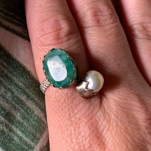 Sterling silver pearl and semi precious stone ring